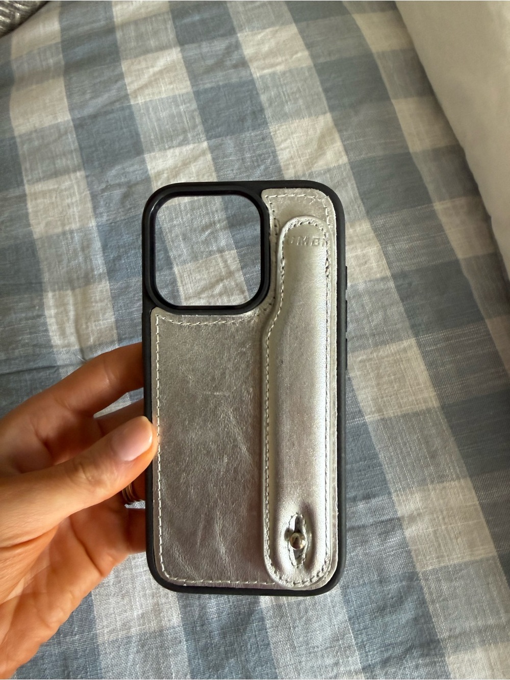 Silver Leather Phone Case with Hand Strap - UMBI